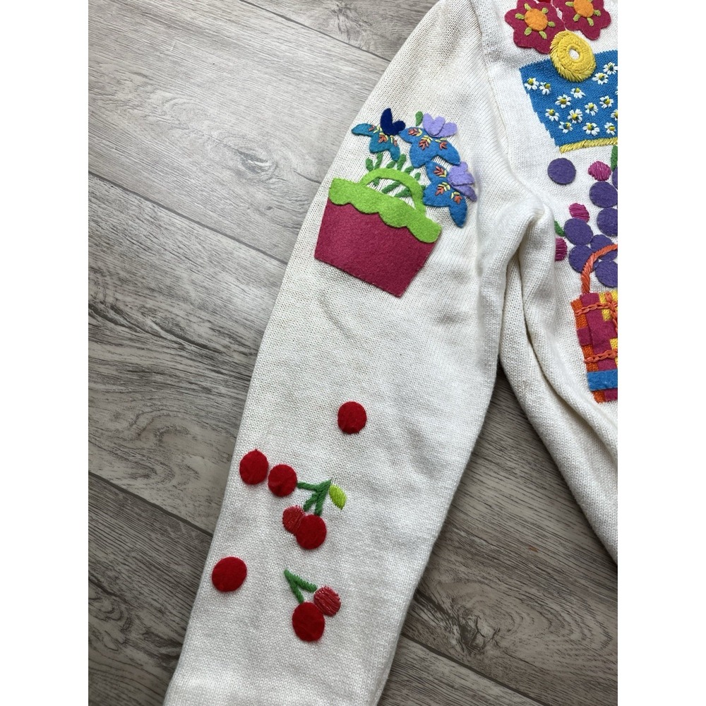 Vintage Michael Simon Cardigan Sweater Size XL Strawberry Flowers Basket Fruit - Picture 9 of 14